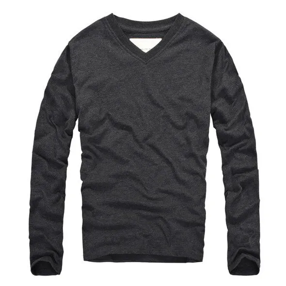 Casual V-Neck Cotton Long Sleeve Shirt