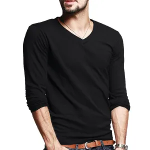Casual V-Neck Cotton Long Sleeve Shirt