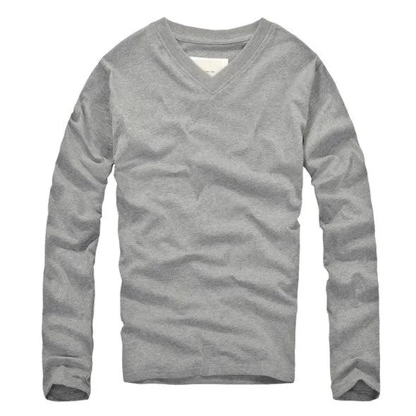 Casual V-Neck Cotton Long Sleeve Shirt