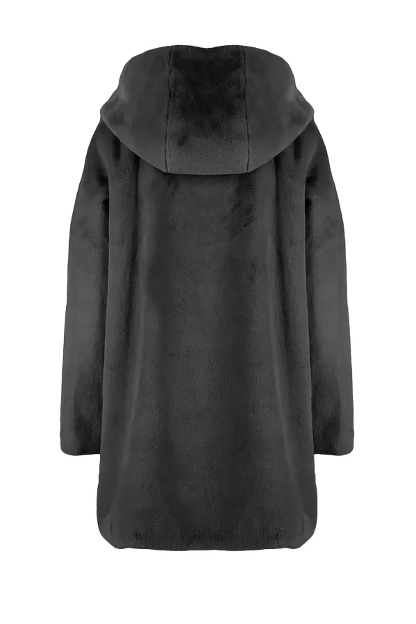 Censured giacca in pelliccia ecologica da donna con cappuccio CW1881 T FRC3 90 nero