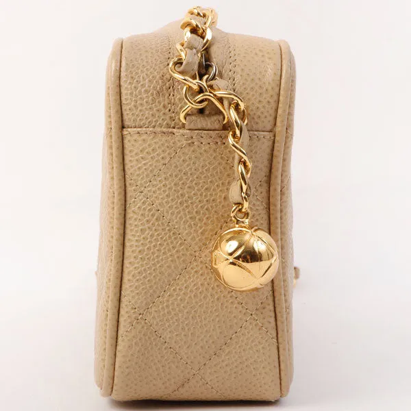 Chanel Around 1995 Made Caviar Skin Cc Mark Stitch Chain Shoulder Bag Beige