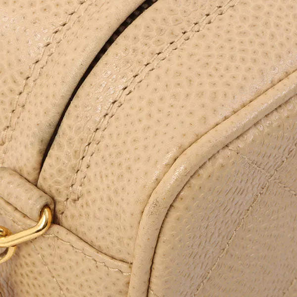 Chanel Around 1995 Made Caviar Skin Cc Mark Stitch Chain Shoulder Bag Beige