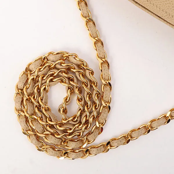 Chanel Around 1995 Made Caviar Skin Cc Mark Stitch Chain Shoulder Bag Beige