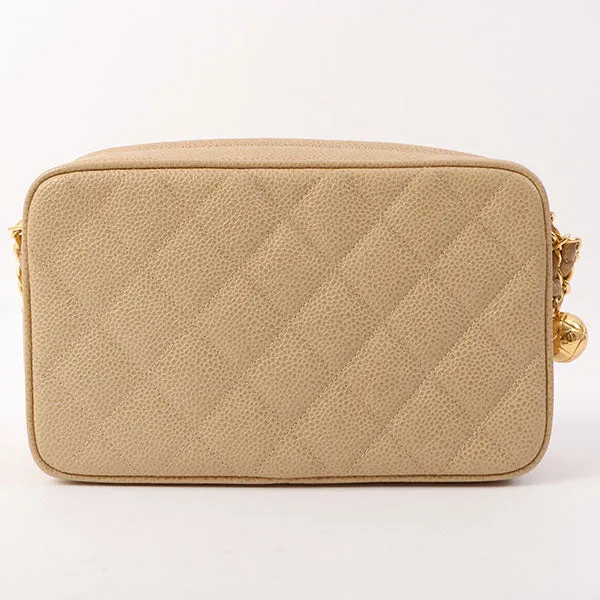 Chanel Around 1995 Made Caviar Skin Cc Mark Stitch Chain Shoulder Bag Beige
