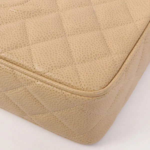 Chanel Around 1995 Made Caviar Skin Cc Mark Stitch Chain Shoulder Bag Beige