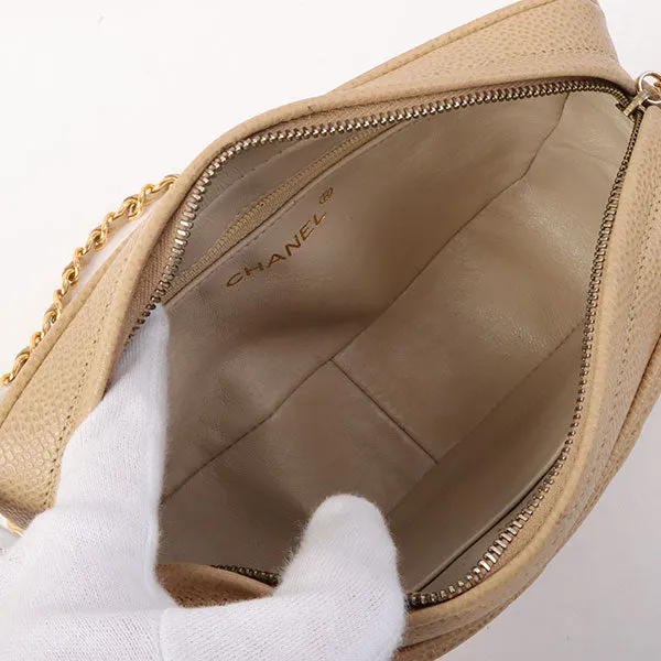 Chanel Around 1995 Made Caviar Skin Cc Mark Stitch Chain Shoulder Bag Beige