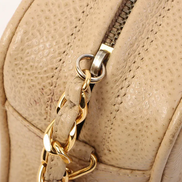 Chanel Around 1995 Made Caviar Skin Cc Mark Stitch Chain Shoulder Bag Beige