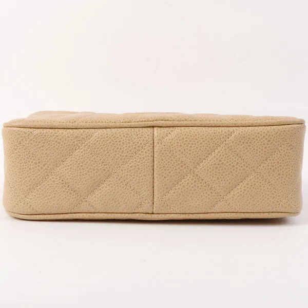 Chanel Around 1995 Made Caviar Skin Cc Mark Stitch Chain Shoulder Bag Beige