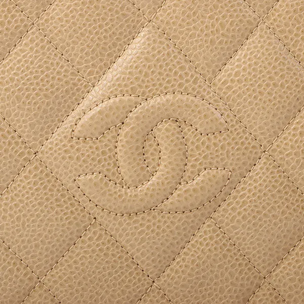 Chanel Around 1995 Made Caviar Skin Cc Mark Stitch Chain Shoulder Bag Beige
