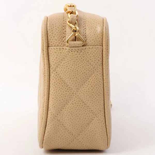 Chanel Around 1995 Made Caviar Skin Cc Mark Stitch Chain Shoulder Bag Beige
