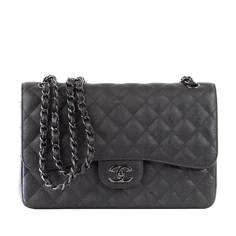 Chanel Bag Quilted So Black Jumbo Classic Double Flap Calfskin Limited Edition