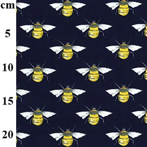 Cotton poplin - gorgeous bees on navy