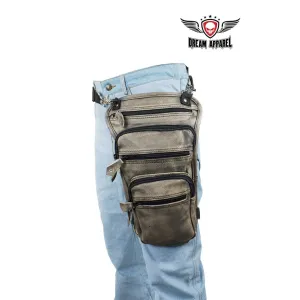 Distressed Brown Naked Cowhide Leather Multi-pocket Thigh Bags