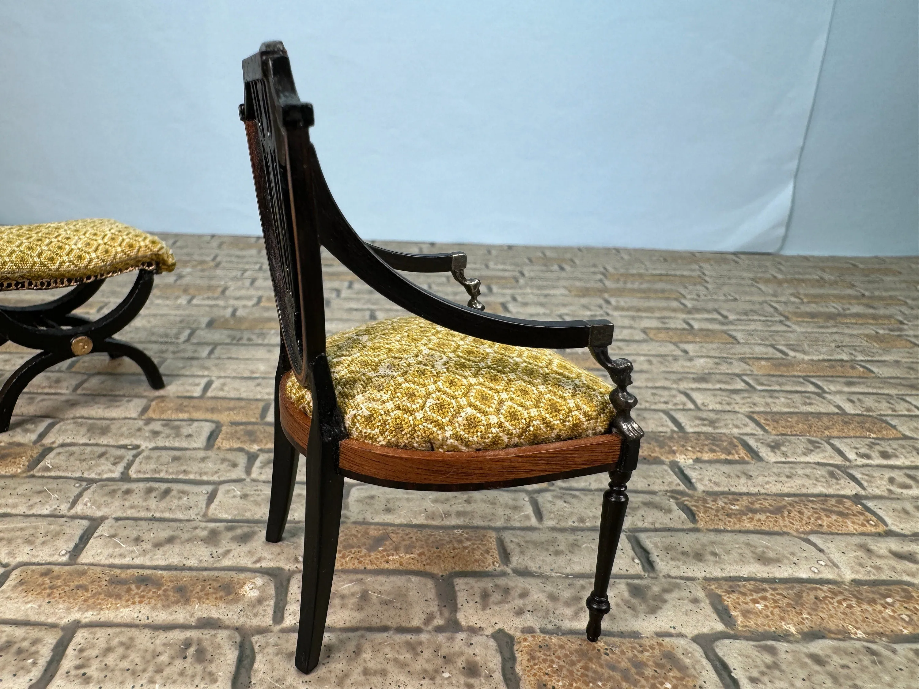 Dollhouse Miniature ~ Artisan Geoff Wonnacott Handmade 2 Piece Chair & Ottoman Set