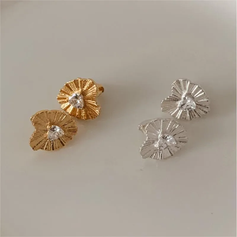 Elegant Gold Plated Sparkling Heart-Shaped Sunburst Stud Earrings