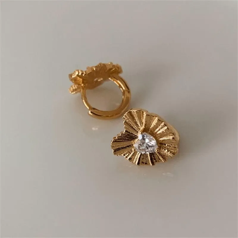 Elegant Gold Plated Sparkling Heart-Shaped Sunburst Stud Earrings