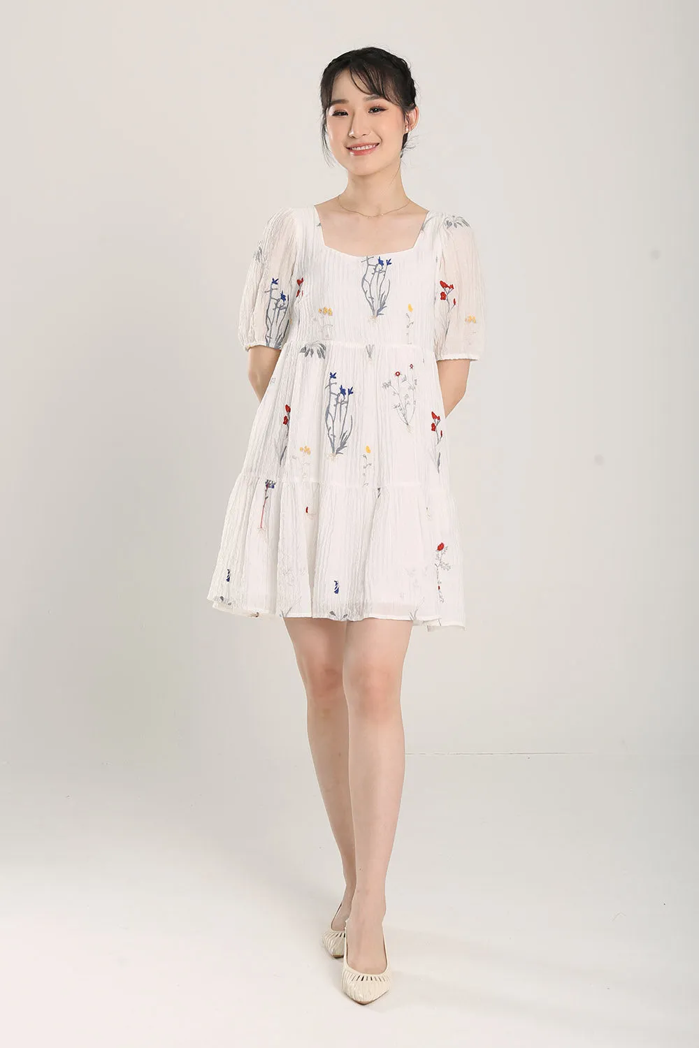 Erena Embroidered Dress in White