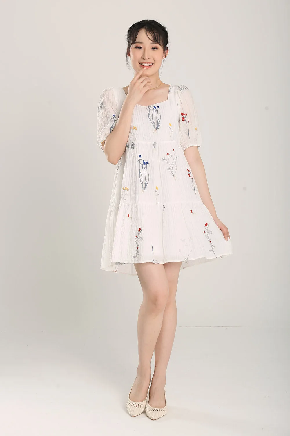 Erena Embroidered Dress in White