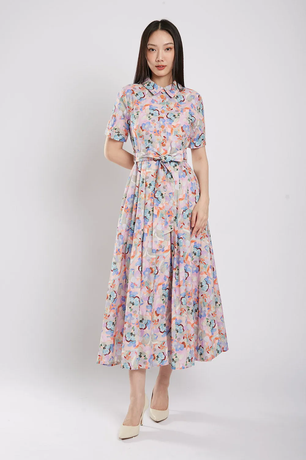 Erinn Collar Maxi Printed Dress in Purple Floral