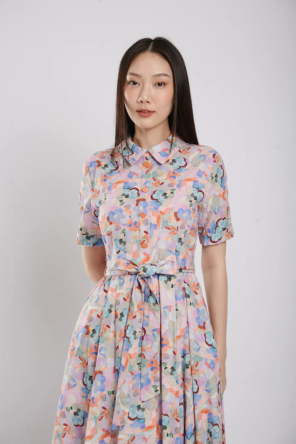 Erinn Collar Maxi Printed Dress in Purple Floral