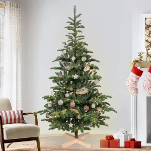 essential Christmas Trees 5 ft Pre lit, Bringstar Wooden Stand Tree w/ 403 PE PVC Mixed Tips, 200 Lights 5 ft