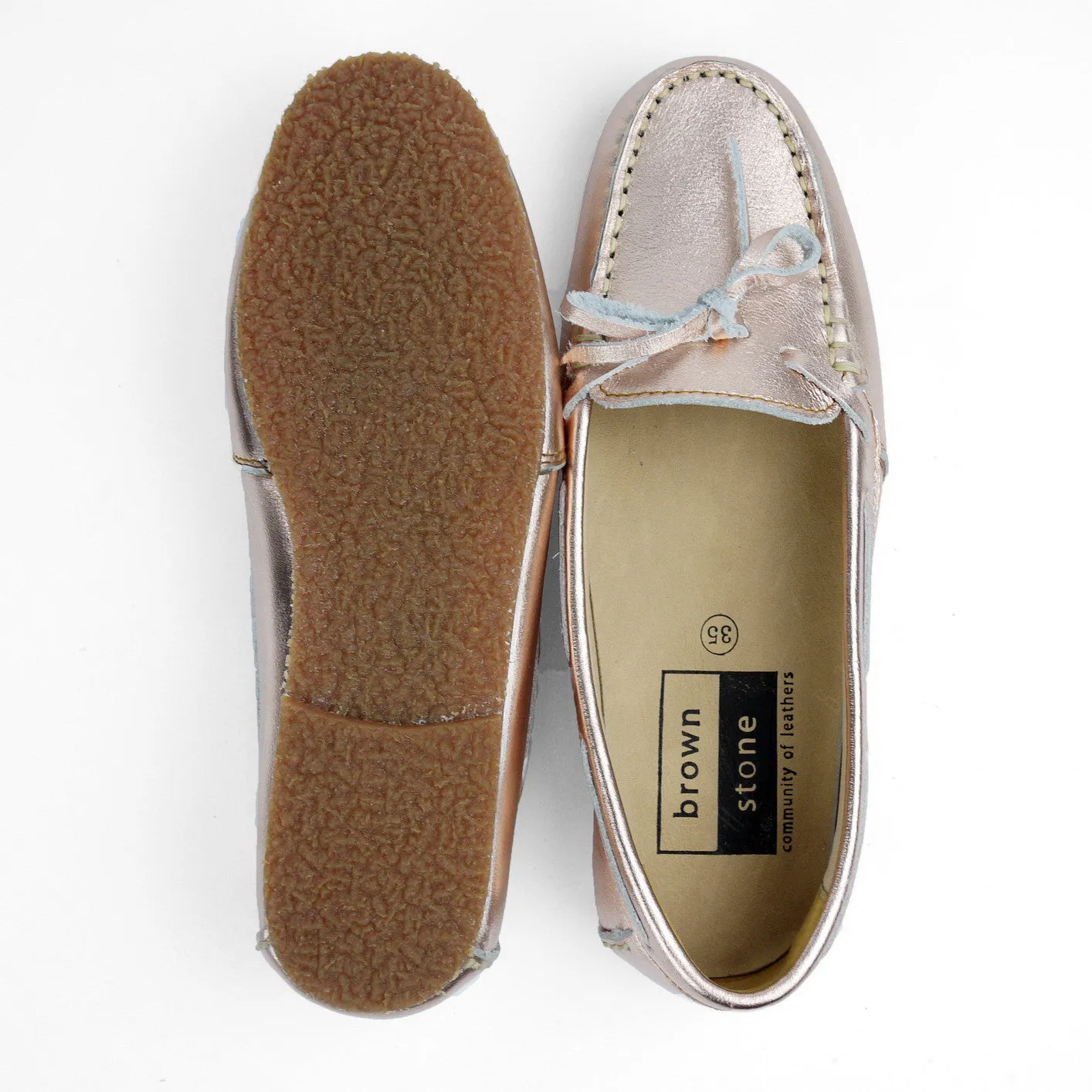 Gorgeous Girl Lace Leather Moccasin Rose Gold