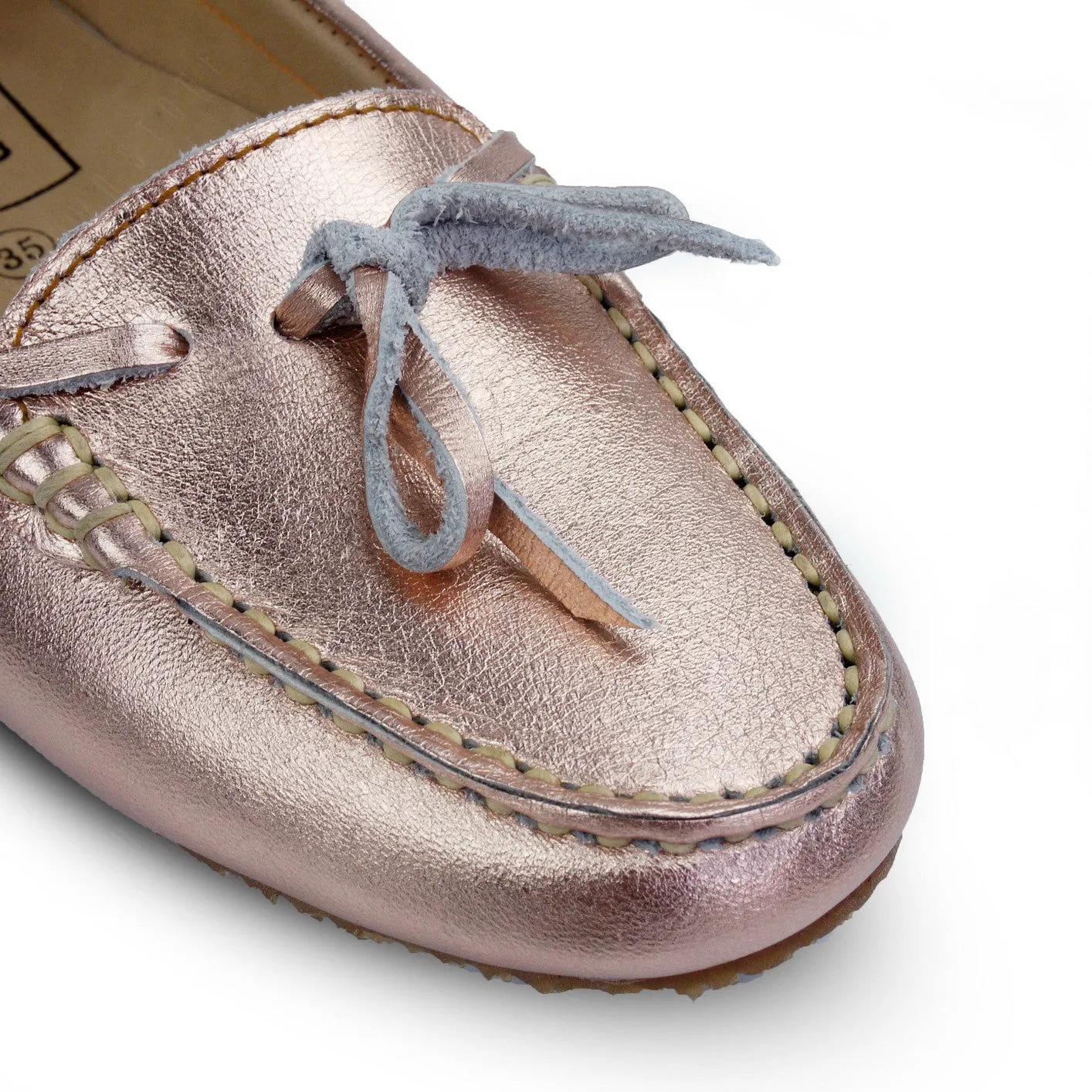 Gorgeous Girl Lace Leather Moccasin Rose Gold
