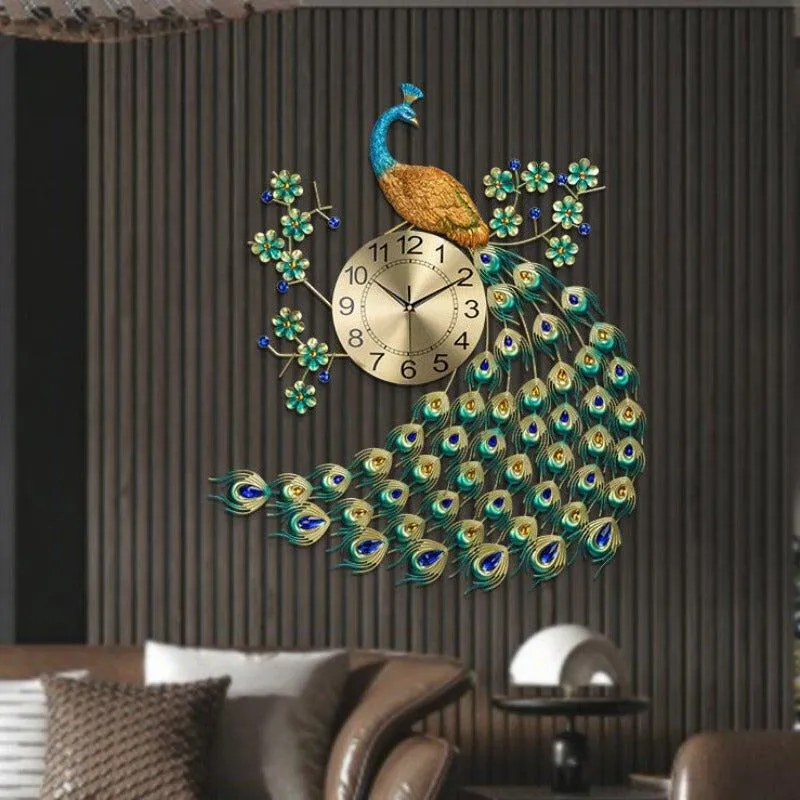 Gorgeous Large Peacock Wall Clock