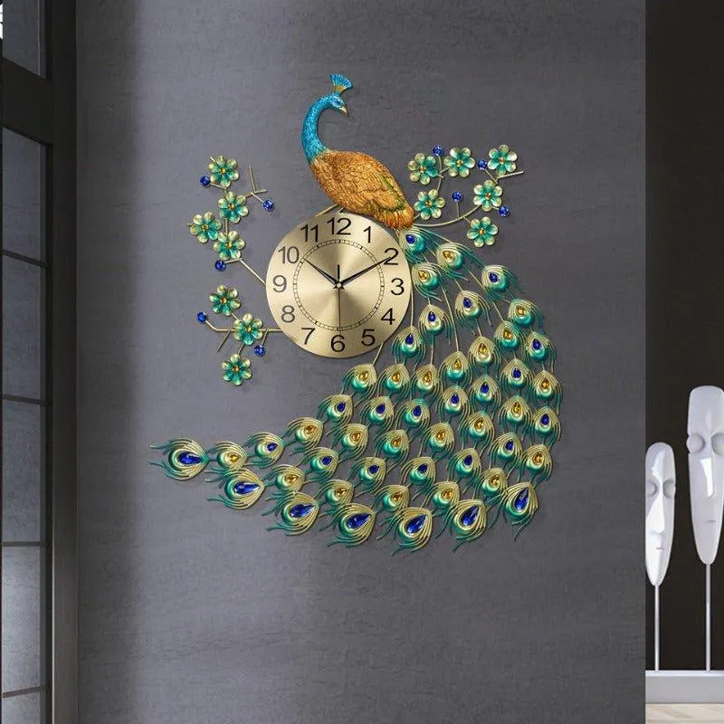 Gorgeous Large Peacock Wall Clock