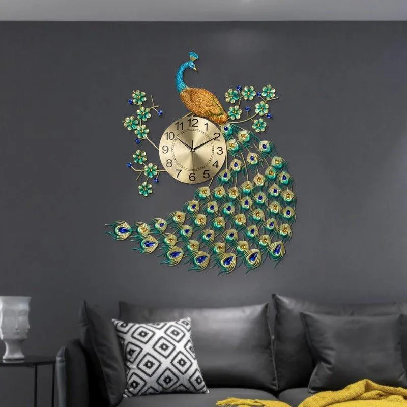 Gorgeous Large Peacock Wall Clock