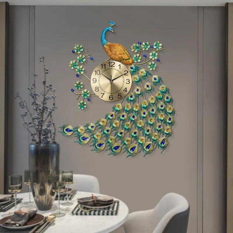 Gorgeous Large Peacock Wall Clock