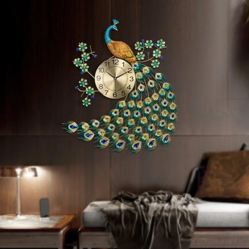 Gorgeous Large Peacock Wall Clock