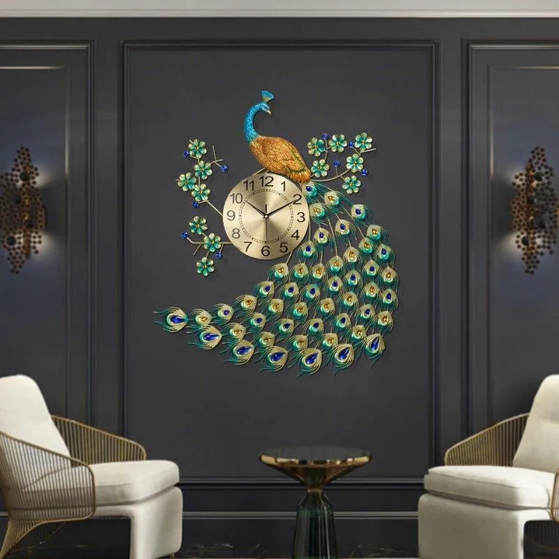 Gorgeous Large Peacock Wall Clock