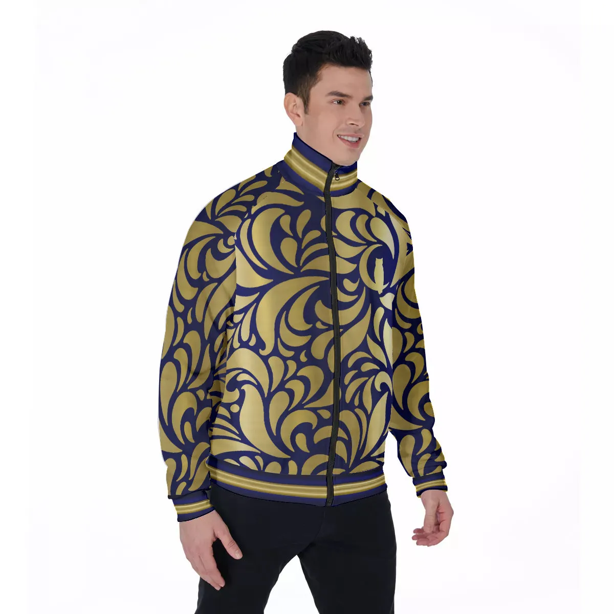GORGEOUS LEAF BLUE Men's Stand Collar Jacket