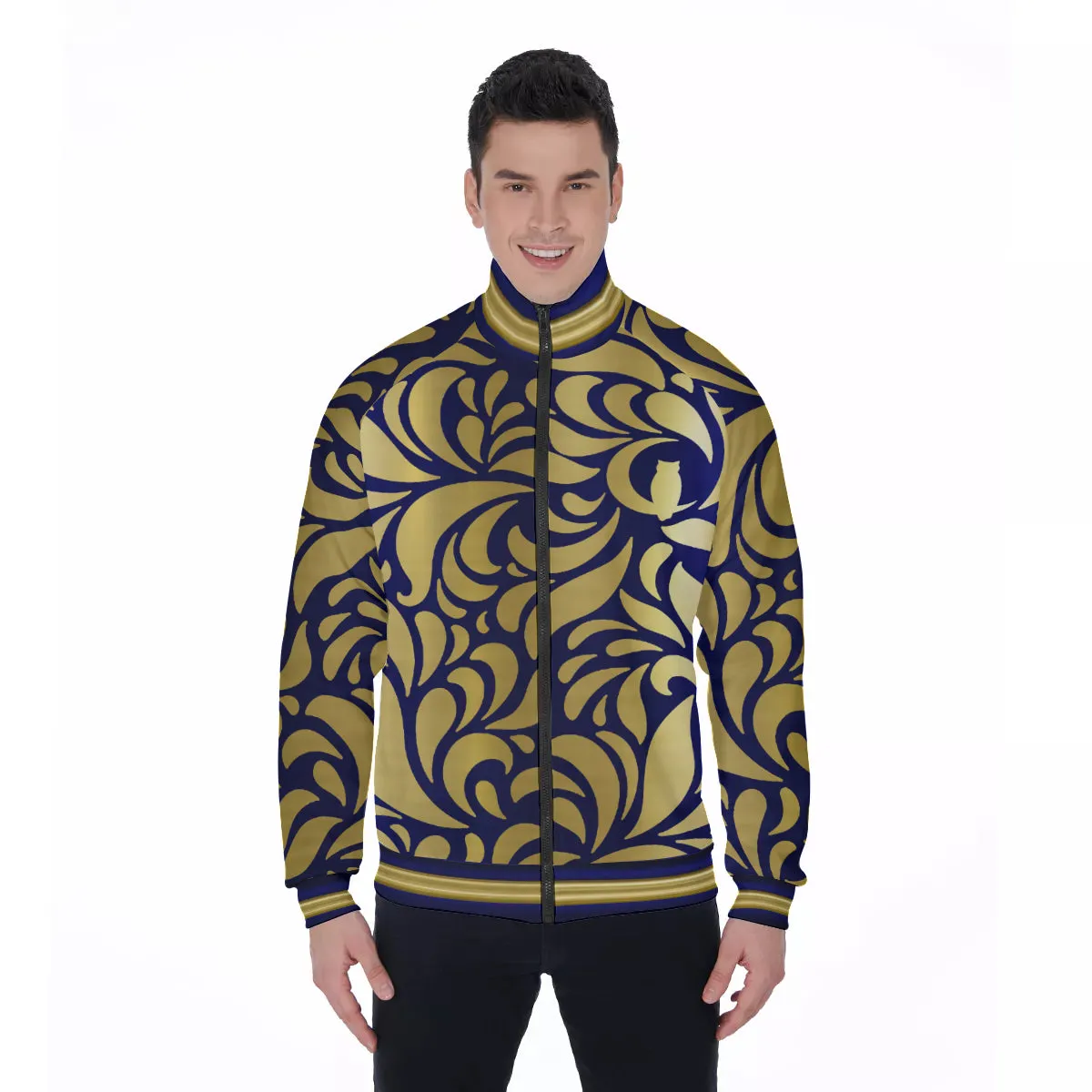GORGEOUS LEAF BLUE Men's Stand Collar Jacket