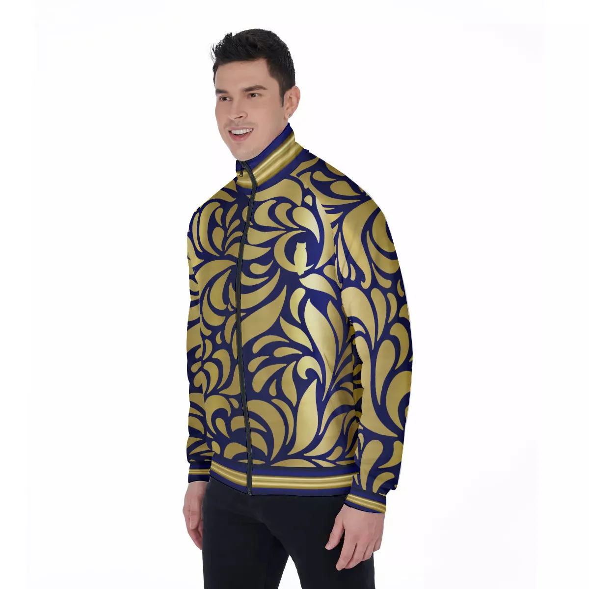 GORGEOUS LEAF BLUE Men's Stand Collar Jacket