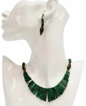 GREEN MALACHITE BEADED NECKLACE & EARRINGS, Gorgeous Jewelry!!