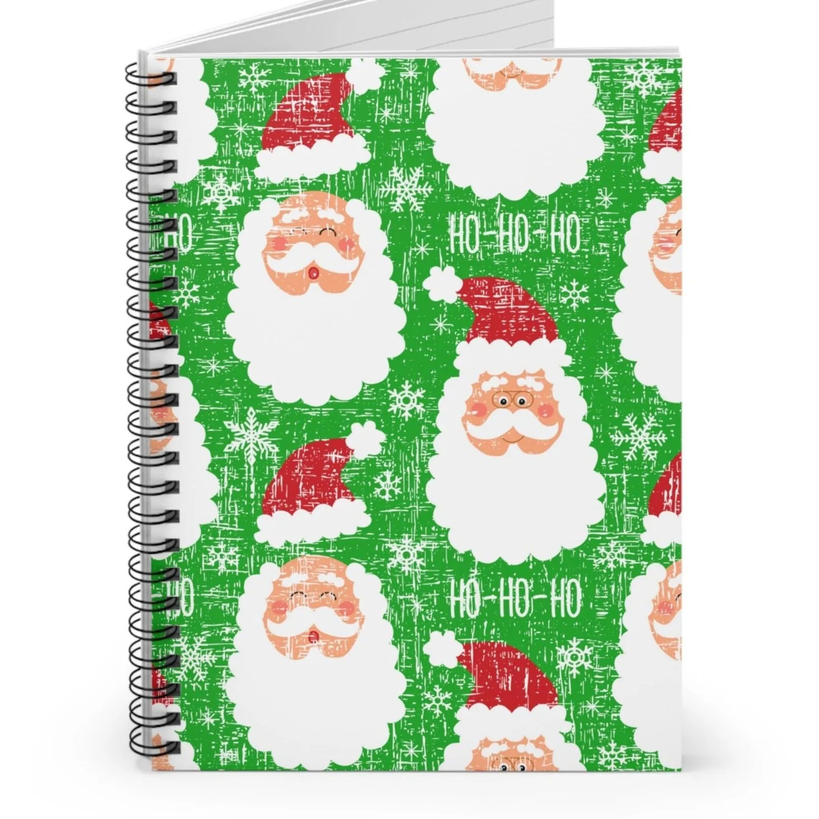 HO HO HO Santa Pattern Spiral Notebook - Ruled Line: Festive Christmas Design