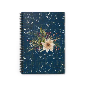 Holiday Floral Bouquet on Blue Speckled Spiral Notebook - Ruled Line: Festive Botanical Design