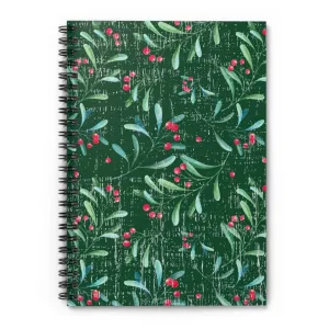 Holly Pattern Spiral Notebook - Ruled Line: Festive Green and Red Design