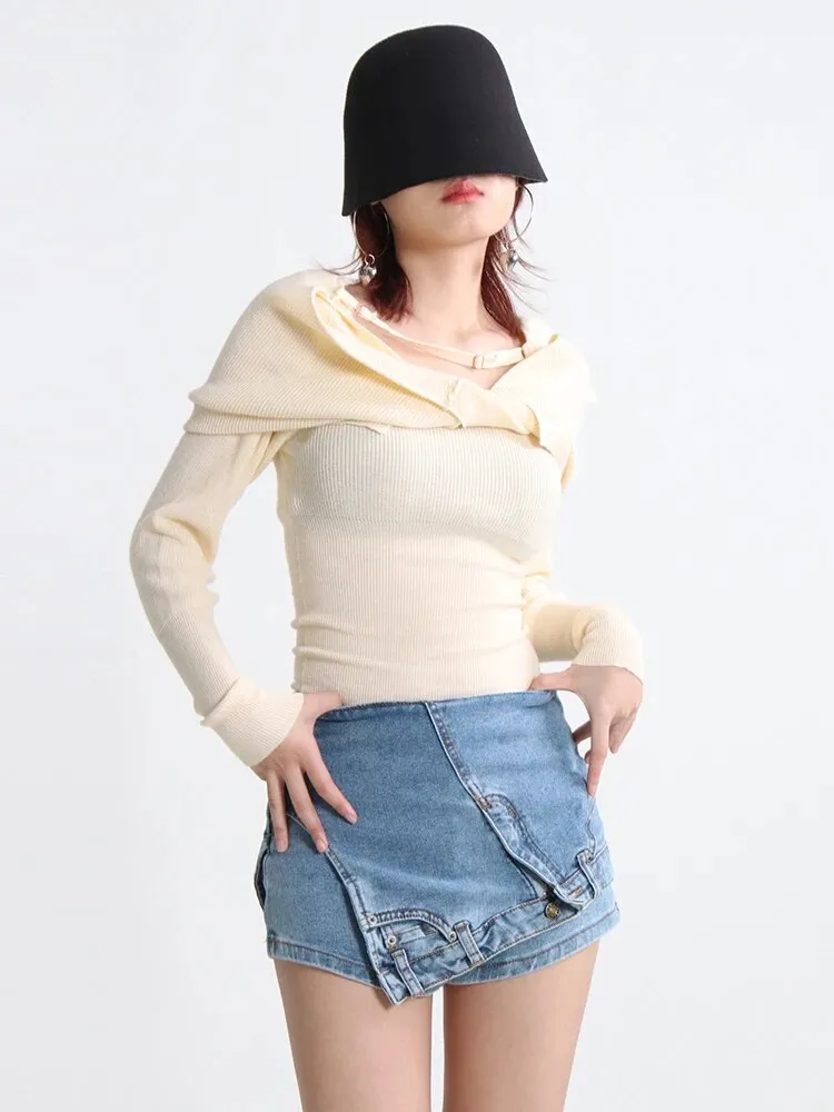 Knitting Pullover Sweaters For Women Slash Neck Long Sleeve Patchwork Pullover Solid Sweatewr Female Fashion Autumn