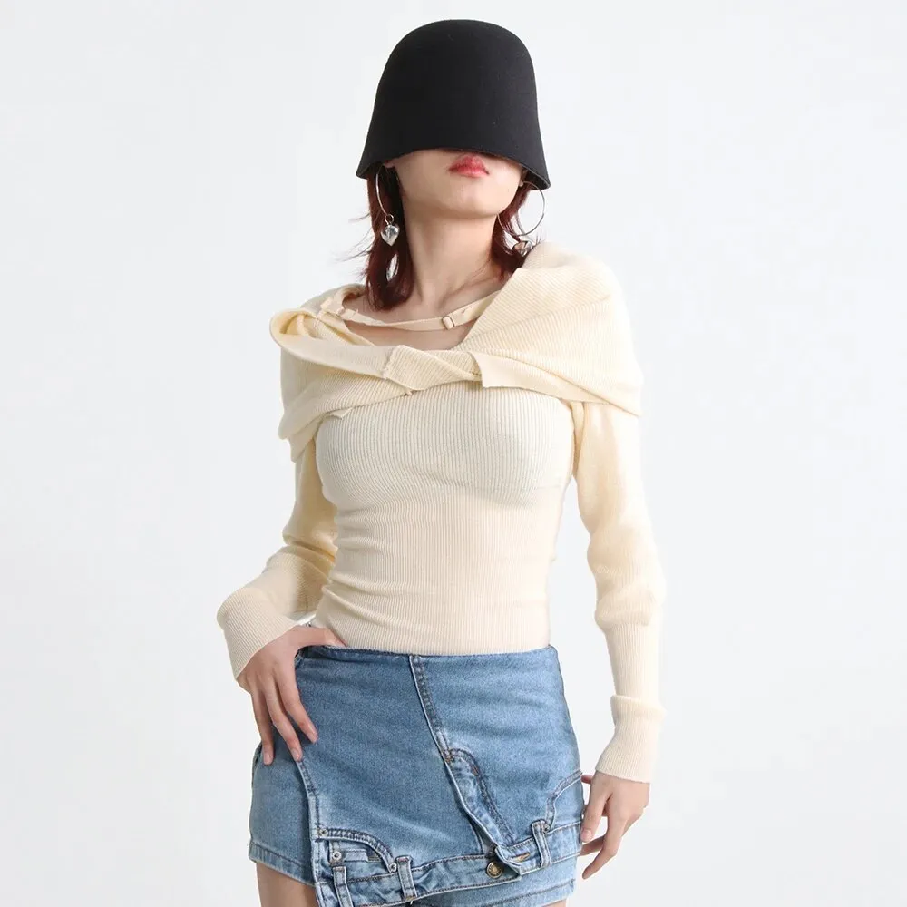 Knitting Pullover Sweaters For Women Slash Neck Long Sleeve Patchwork Pullover Solid Sweatewr Female Fashion Autumn