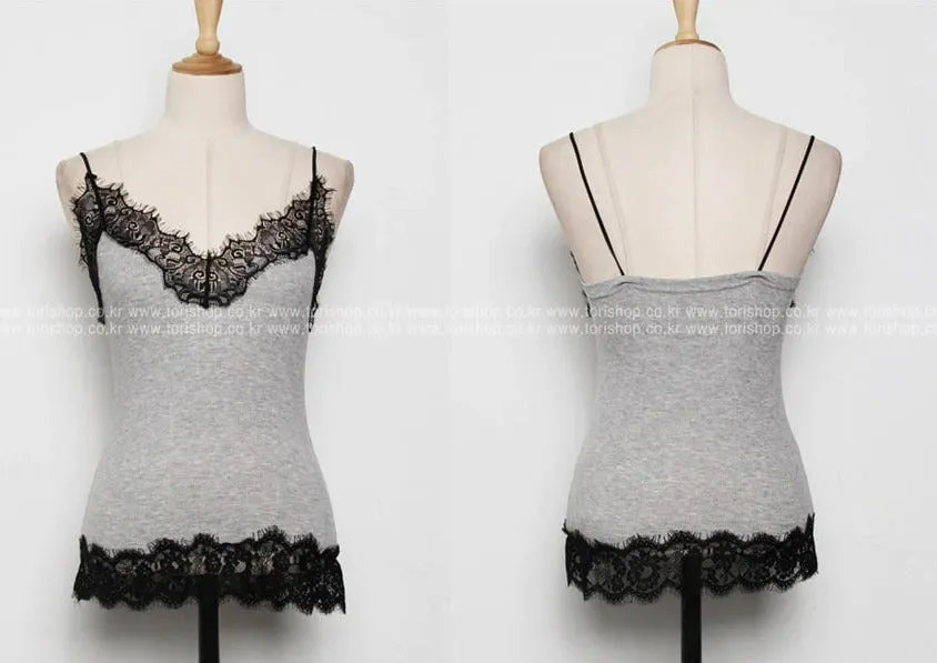 Korea fashion Bodycon Sling Suit Two piece Set Crop Top Thin Sexy Lace Long Sleeve