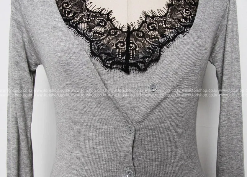 Korea fashion Bodycon Sling Suit Two piece Set Crop Top Thin Sexy Lace Long Sleeve