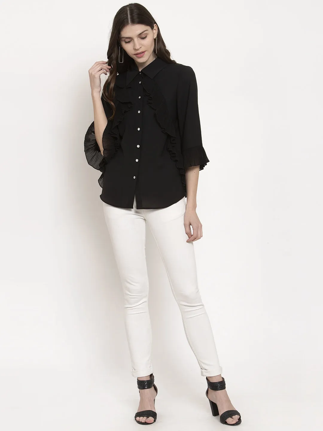 Ladies ruffle Collared top