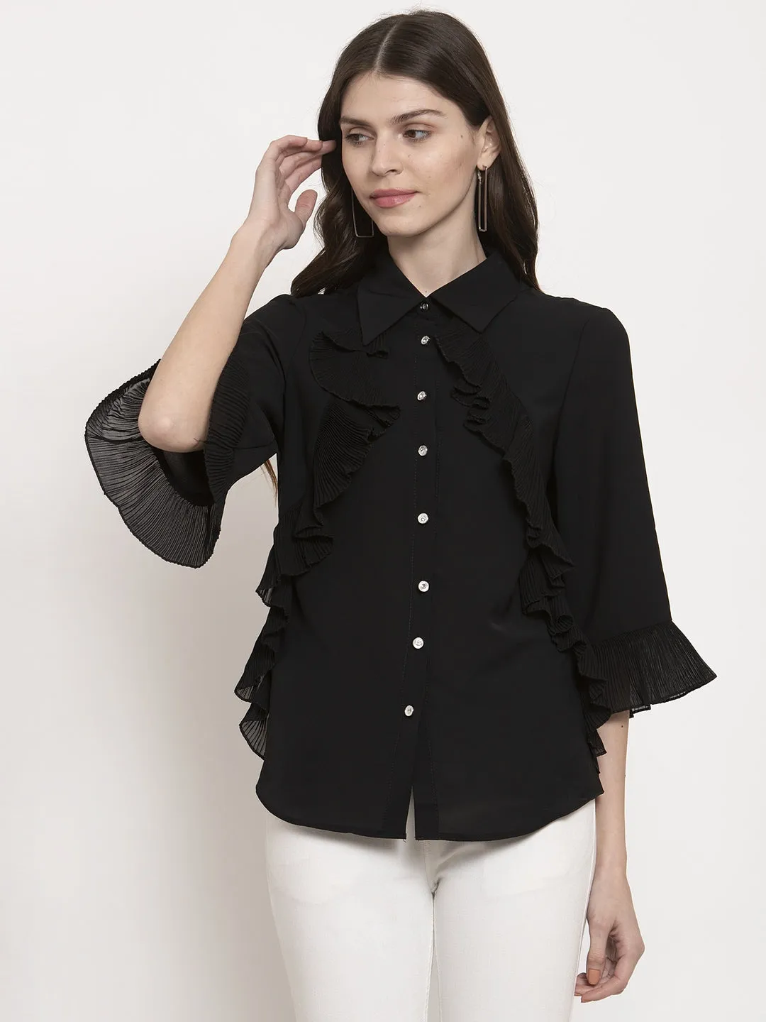 Ladies ruffle Collared top