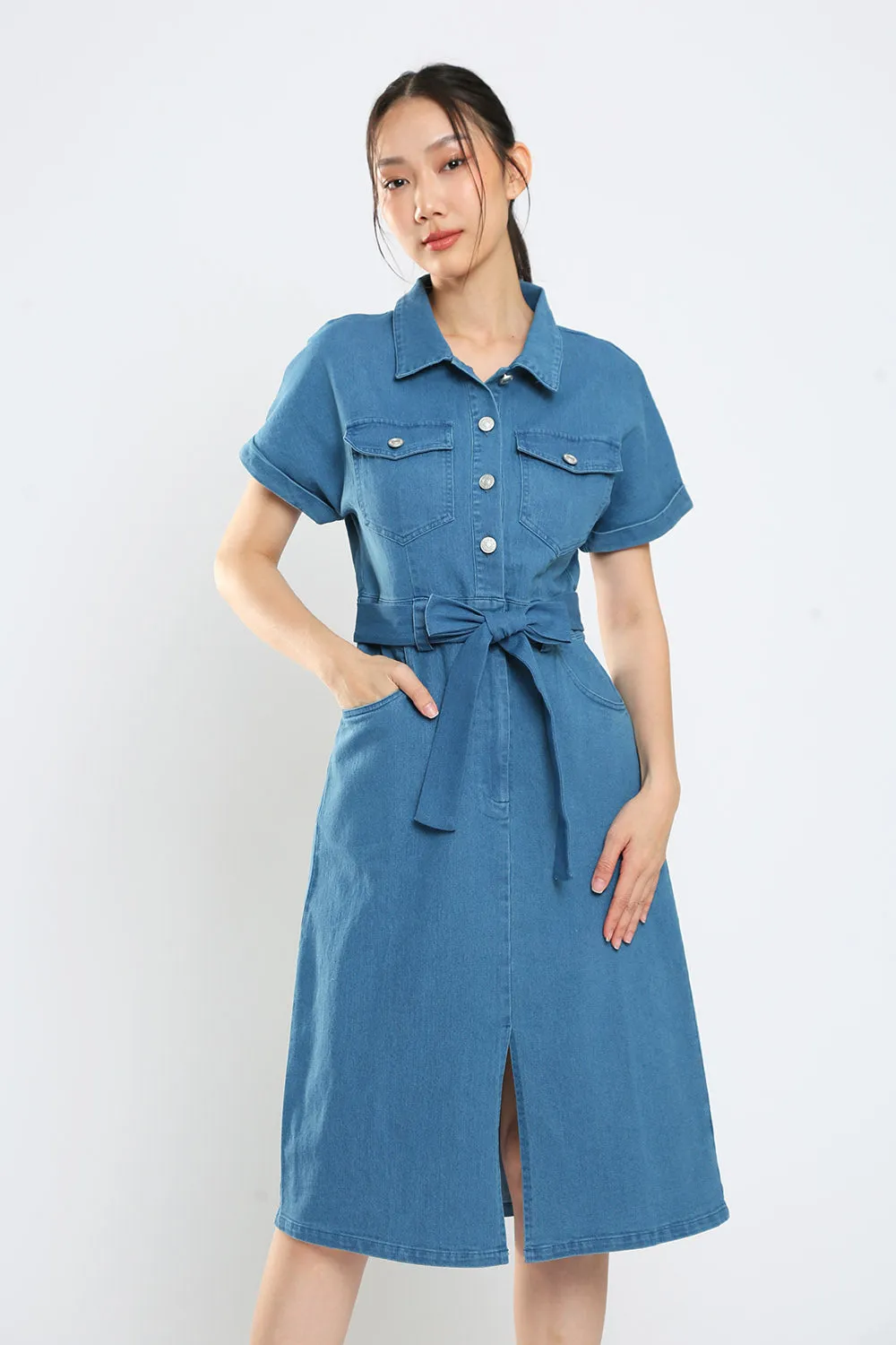 Lisbon Midi Denim Dress in Light Wash