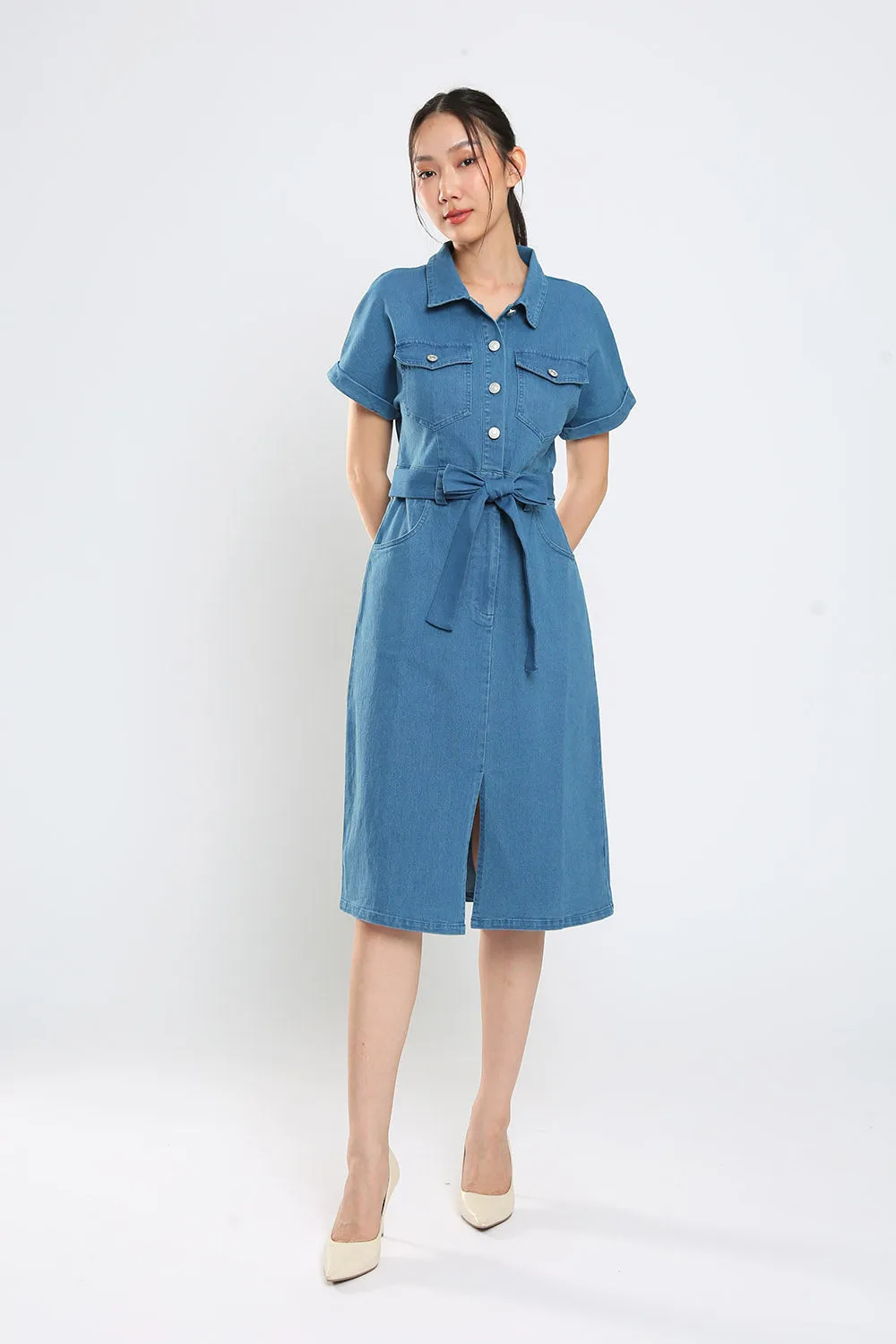 Lisbon Midi Denim Dress in Light Wash