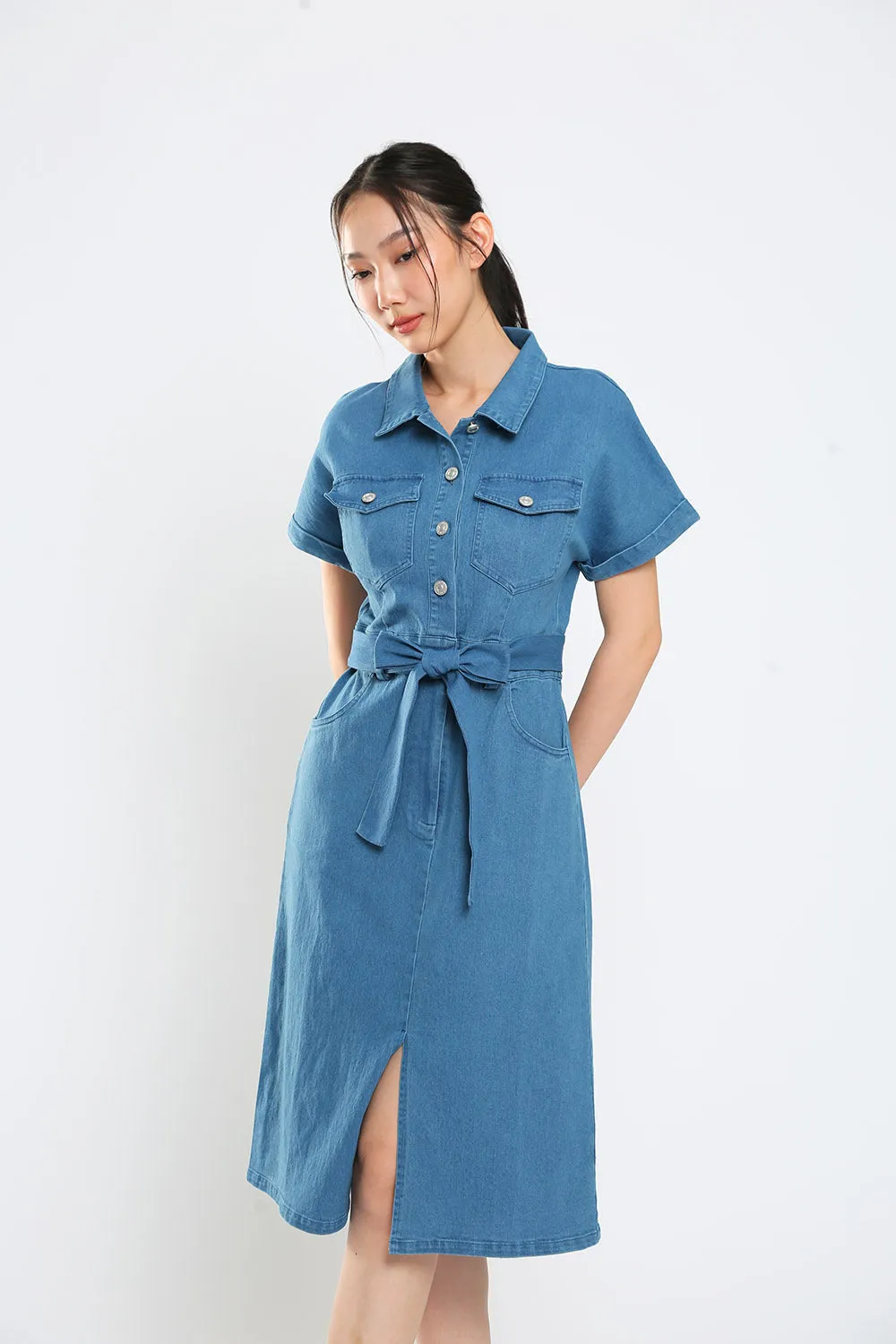 Lisbon Midi Denim Dress in Light Wash