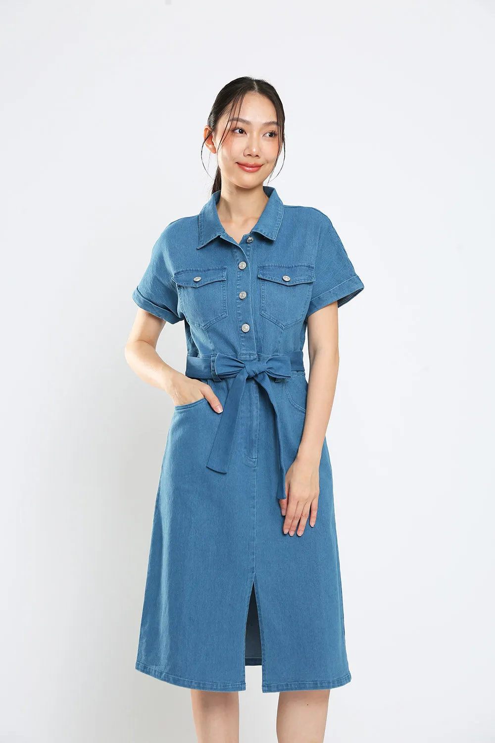 Lisbon Midi Denim Dress in Light Wash